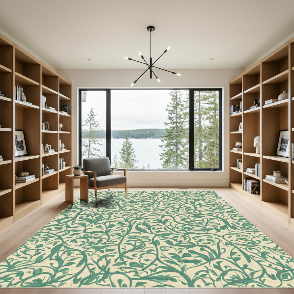 Sage Green Leafy Vine Swirls Rug