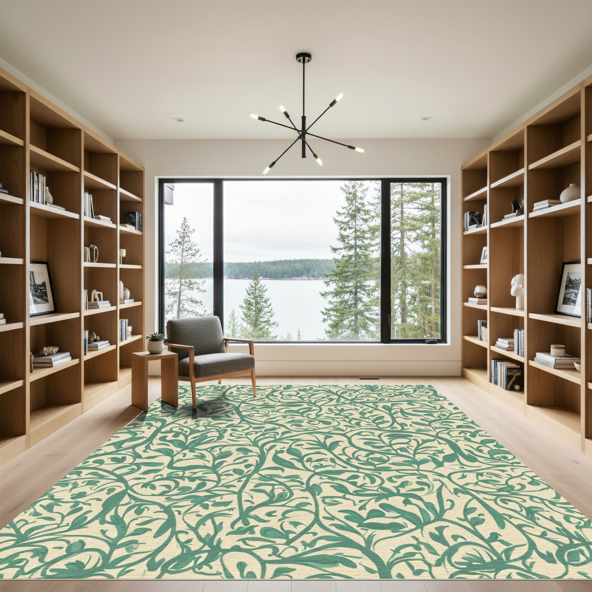 Sage Green Leafy Vine Swirls Rug