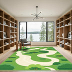Green Hillside Winding Path Trees Rug