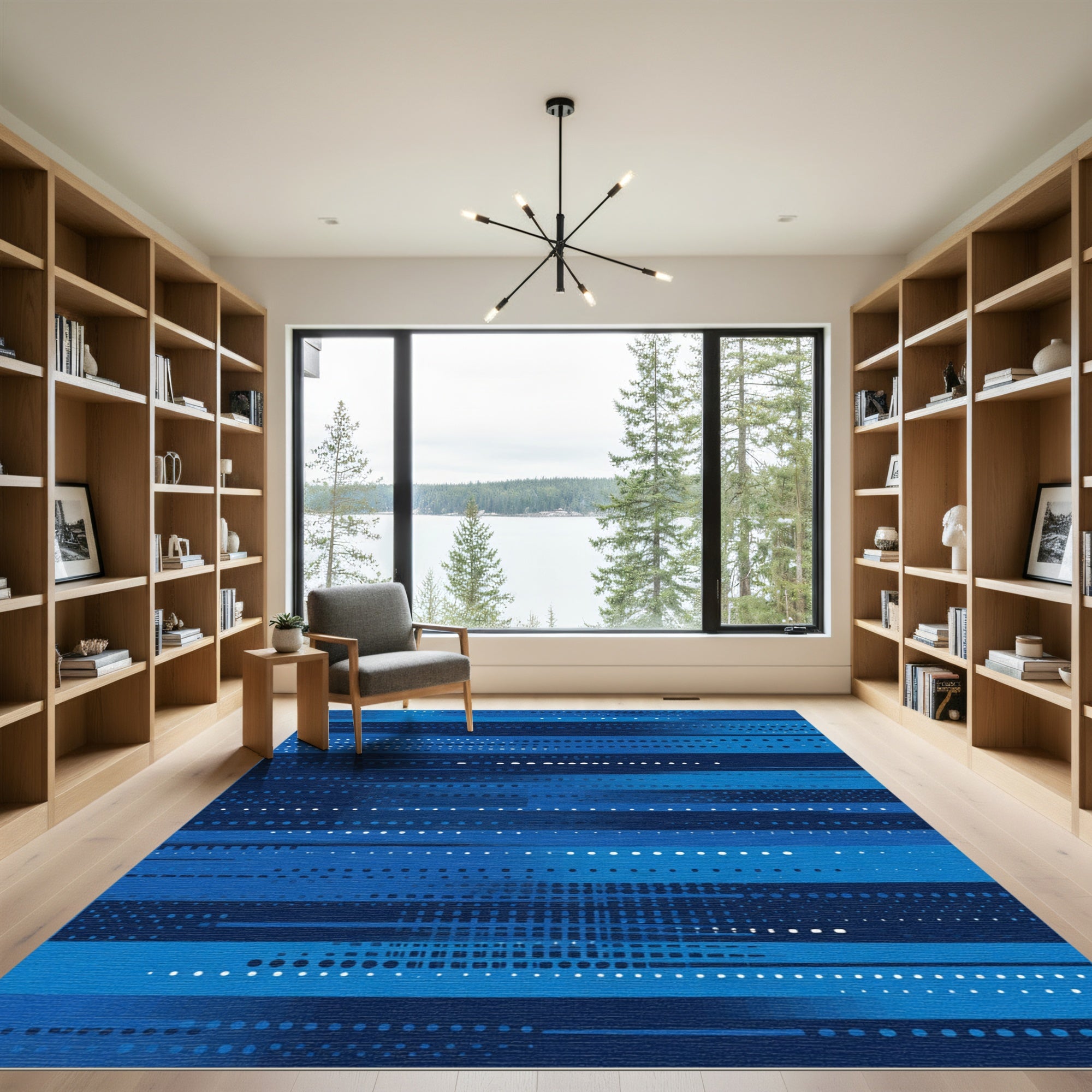 Deep Blue Abstract Horizontal Lines Rug