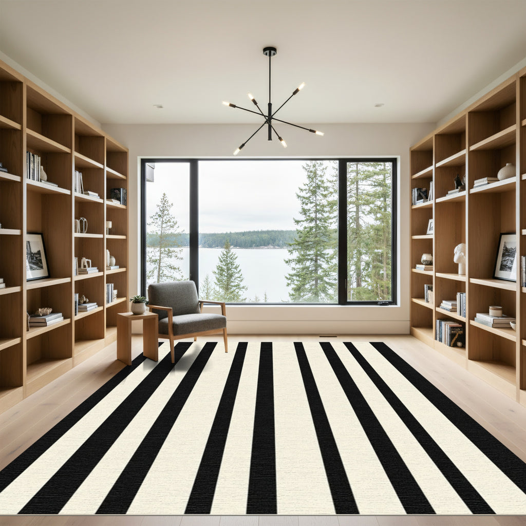 Bold Black Ivory Stripe Composition Rug