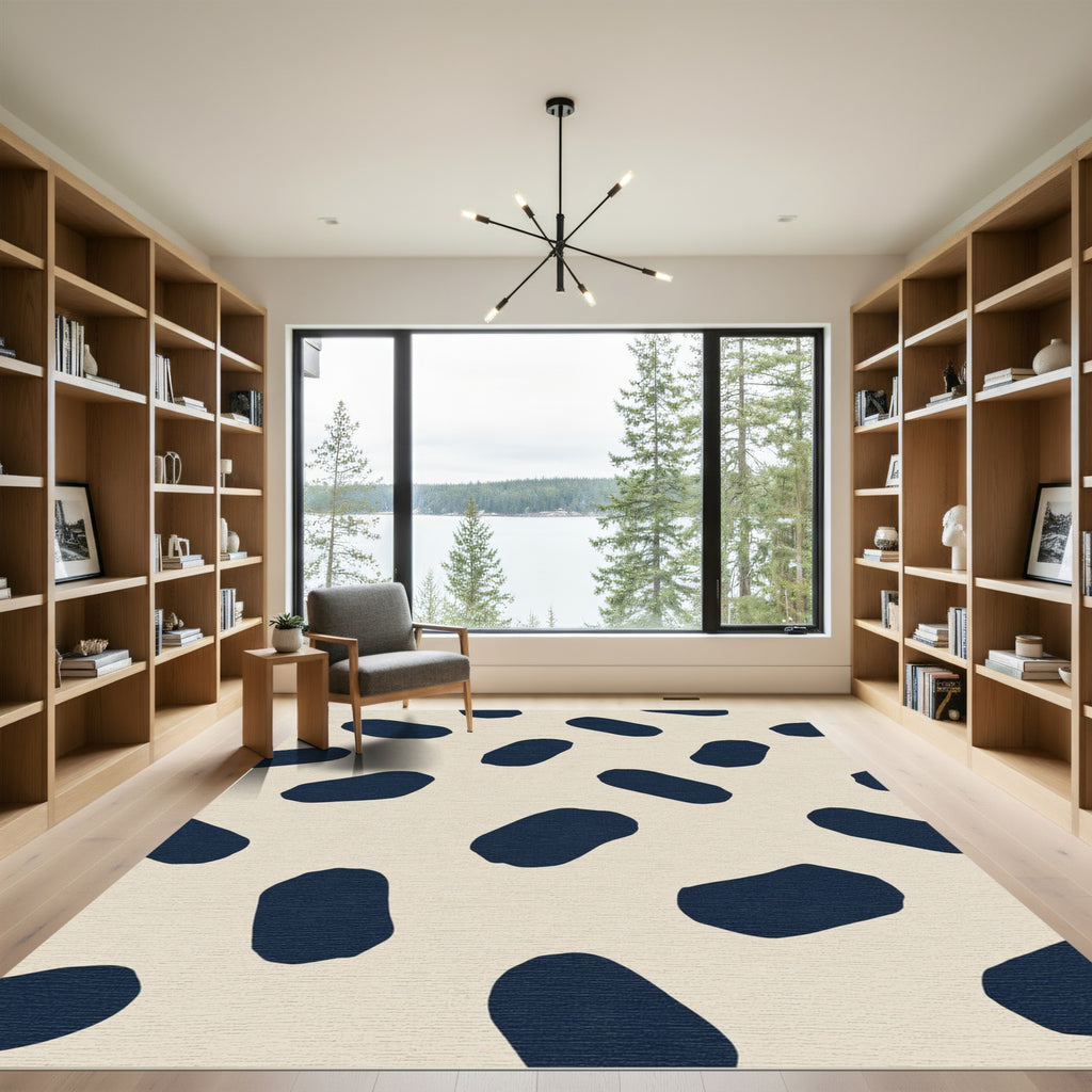 Navy Stains Beige Abstract Rug
