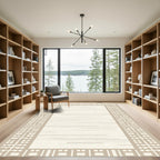 Geometric Tan Border Stripe Rug