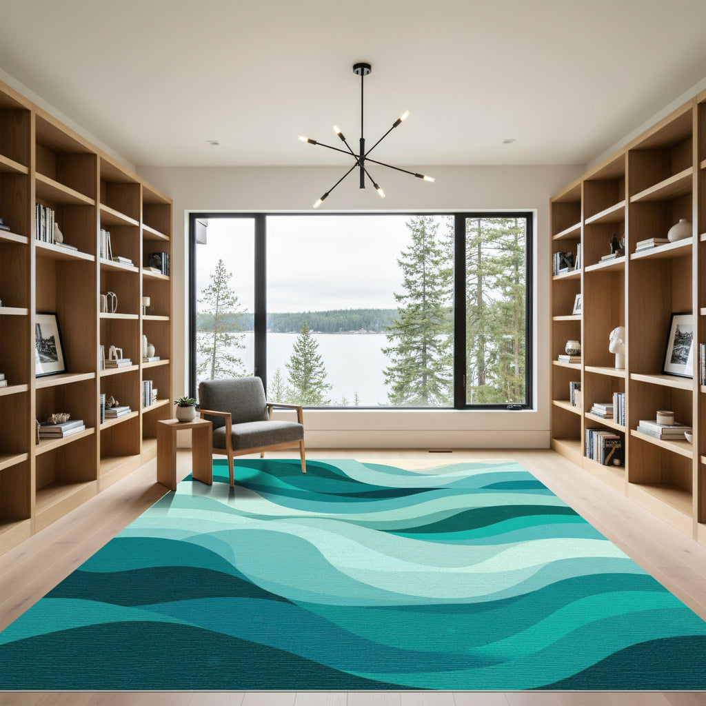 Aqua Blue Abstract Wave Rug