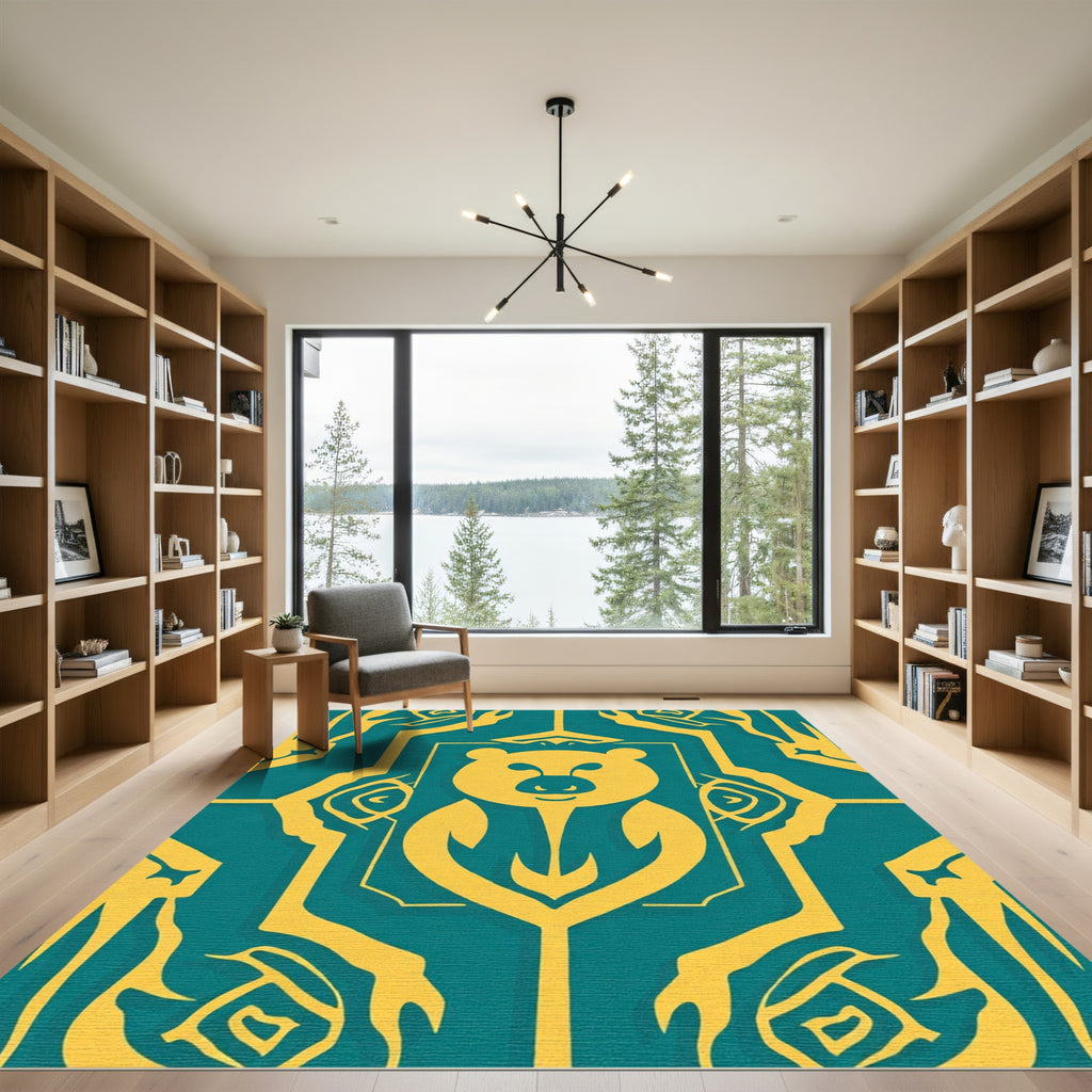Yellow Bear Teal Geometric Ornament Rug