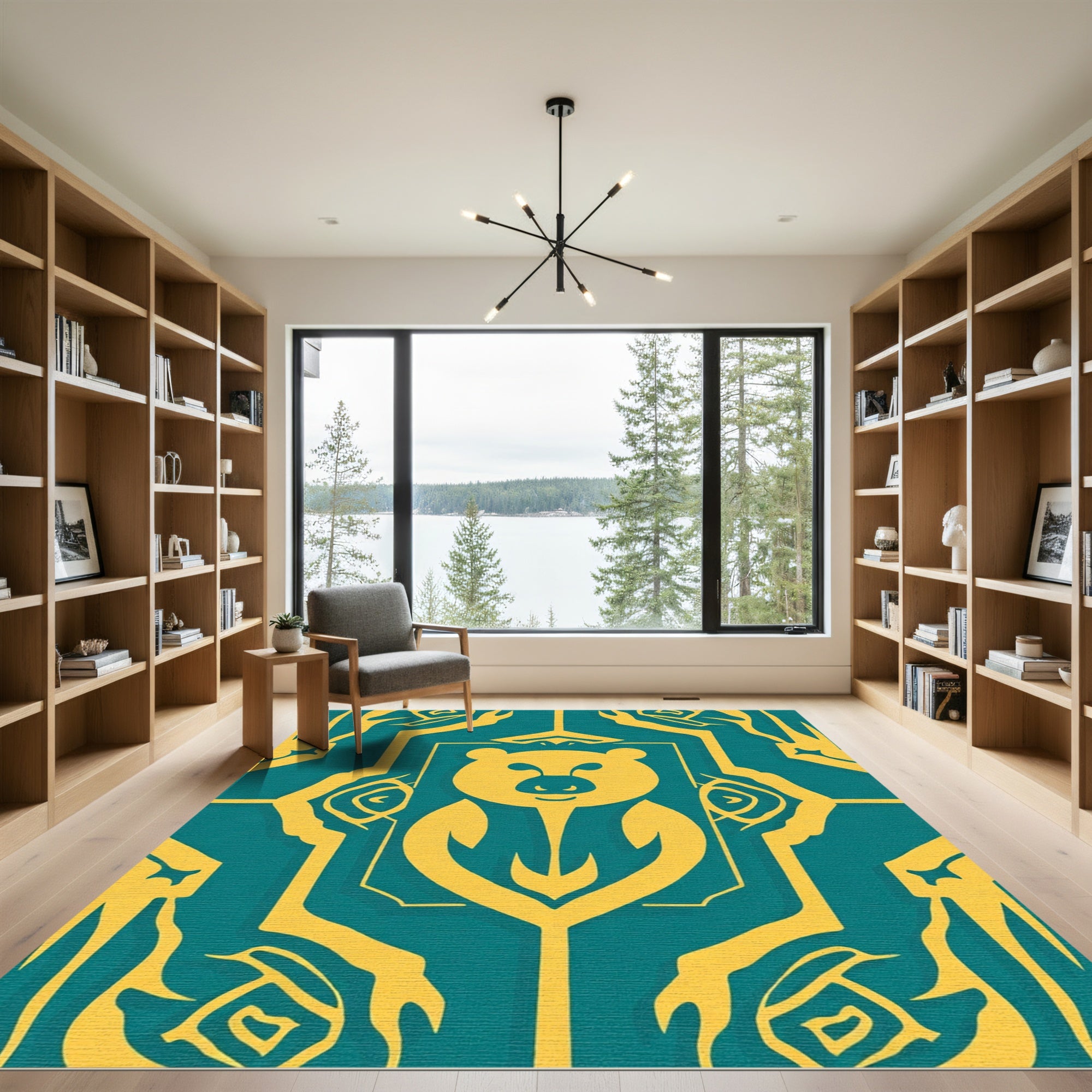 Yellow Bear Teal Geometric Ornament Rug