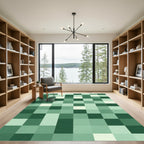 Verdant Forest Green Pixel Squares Rug