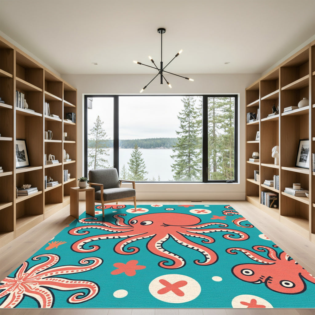 Coral Octopus Nautical Whimsy Rug