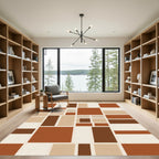 Terracotta Brown Cream Geometric Rectangles Rug