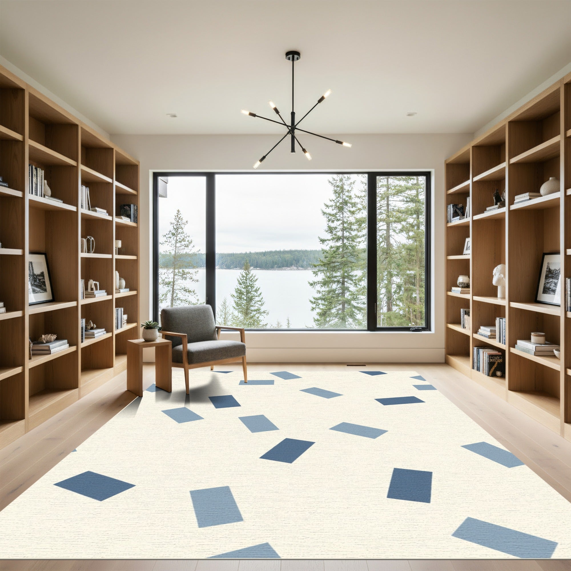 Modern Blue Abstract Rectangles Rug