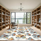 Abstract Beige Blue Brown Organic Shapes Rug