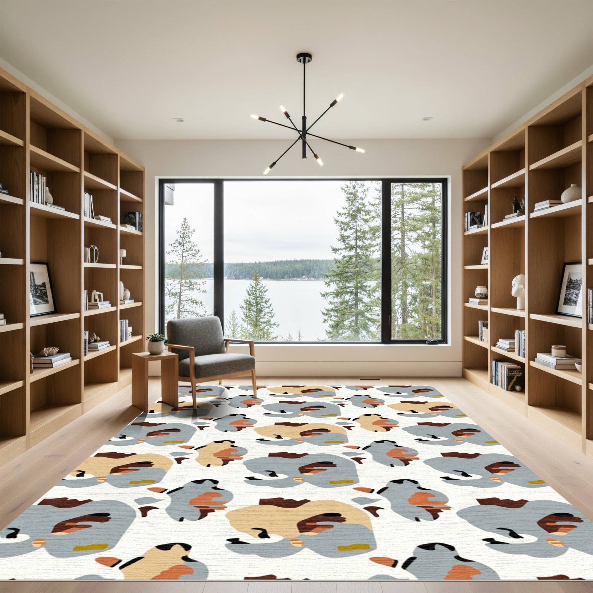 Abstract Beige Blue Brown Organic Shapes Rug
