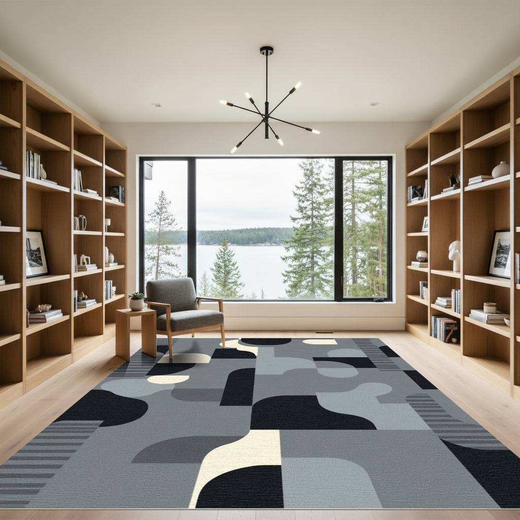 Monochrome Abstract Geometric Mid Century Modern Rug