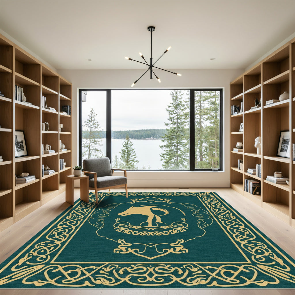 Golden Ram Silhouette Celtic Border Rug