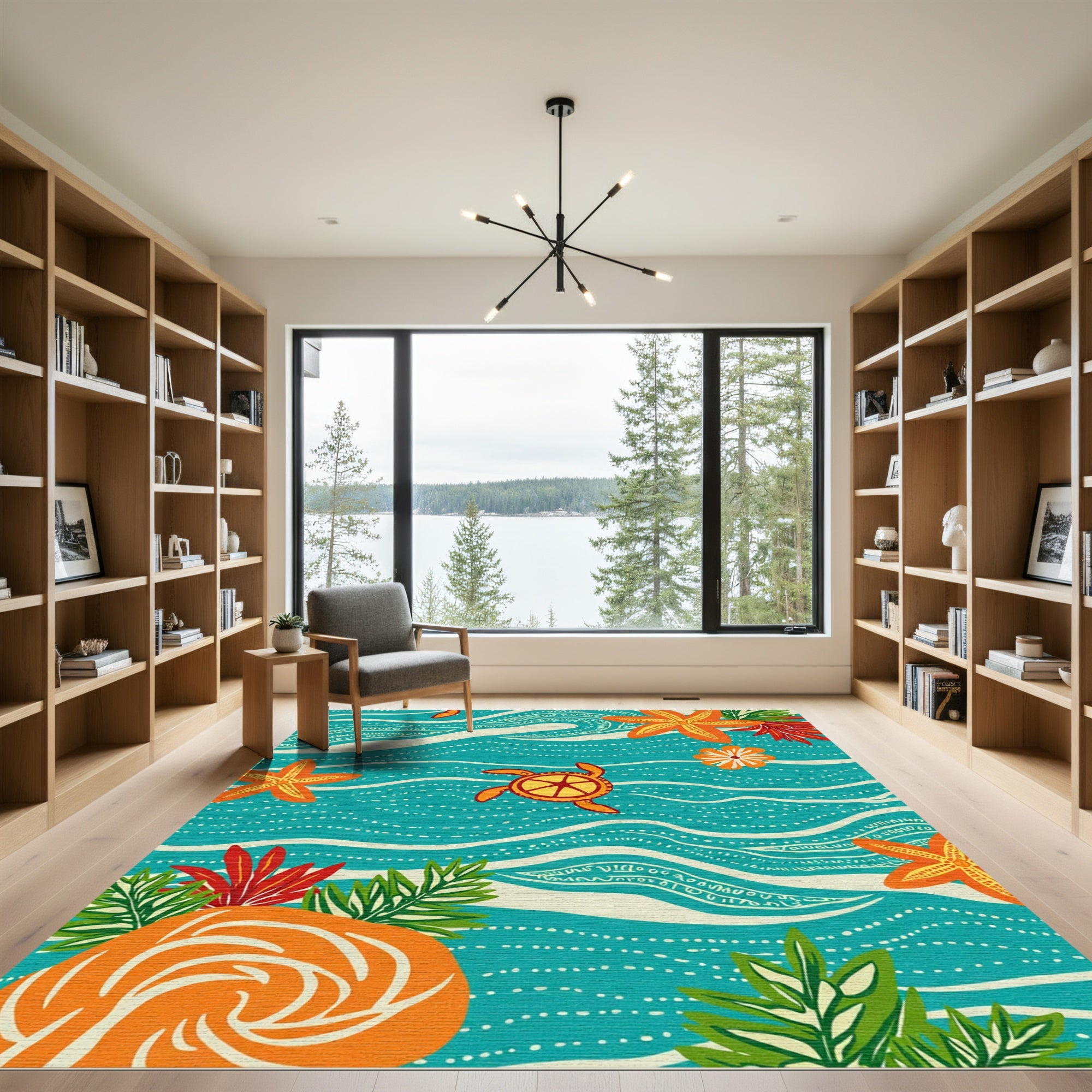 Oceanic Turtle Starfish Coral Garden Rug