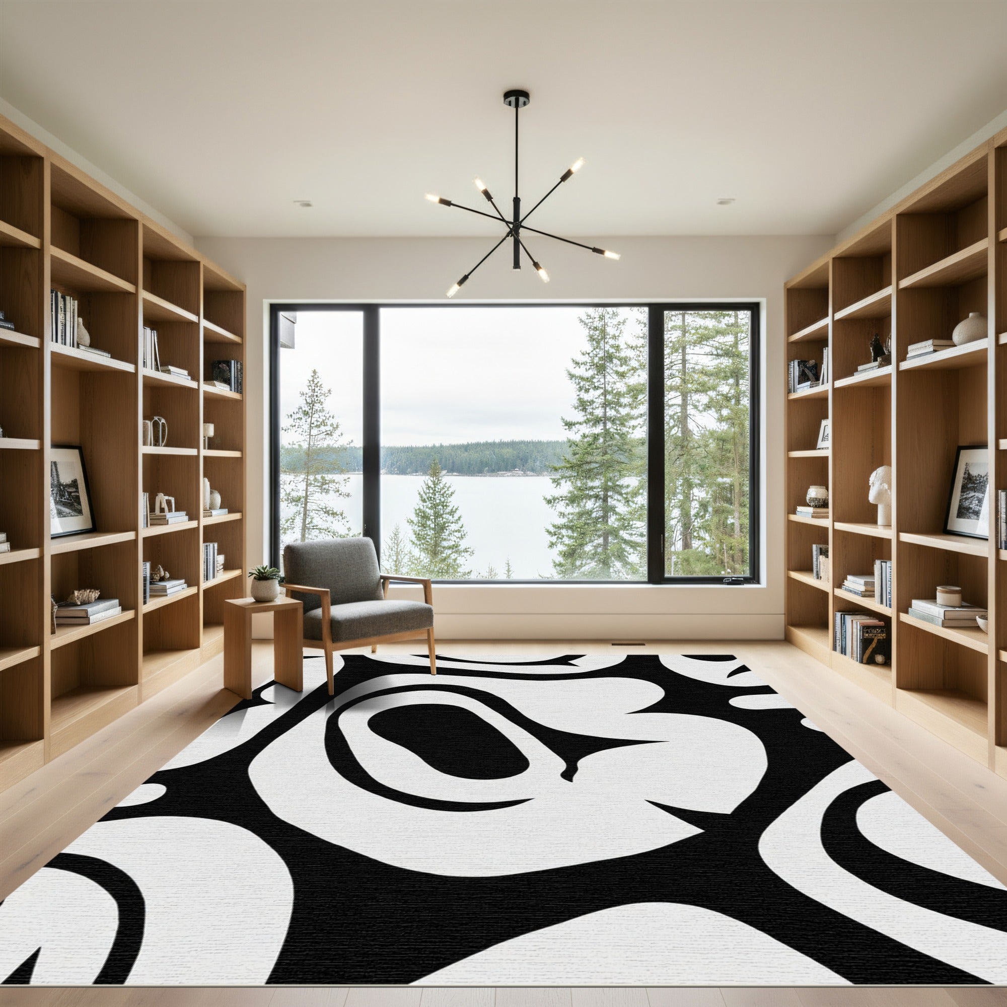 Bold Black And White Organic Flow Rug