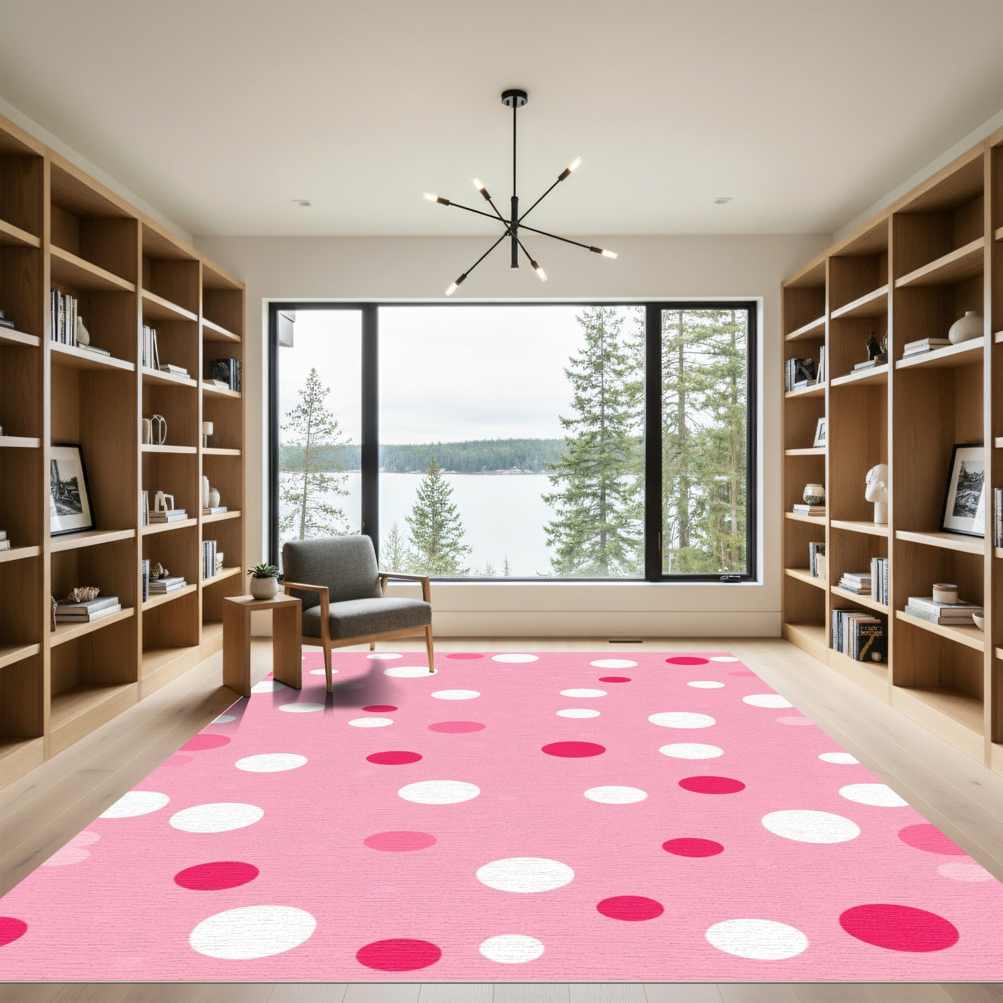 Pink White Crimson Polka Dot Rug