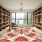 Crimson Floral Swirl Symmetry Rug