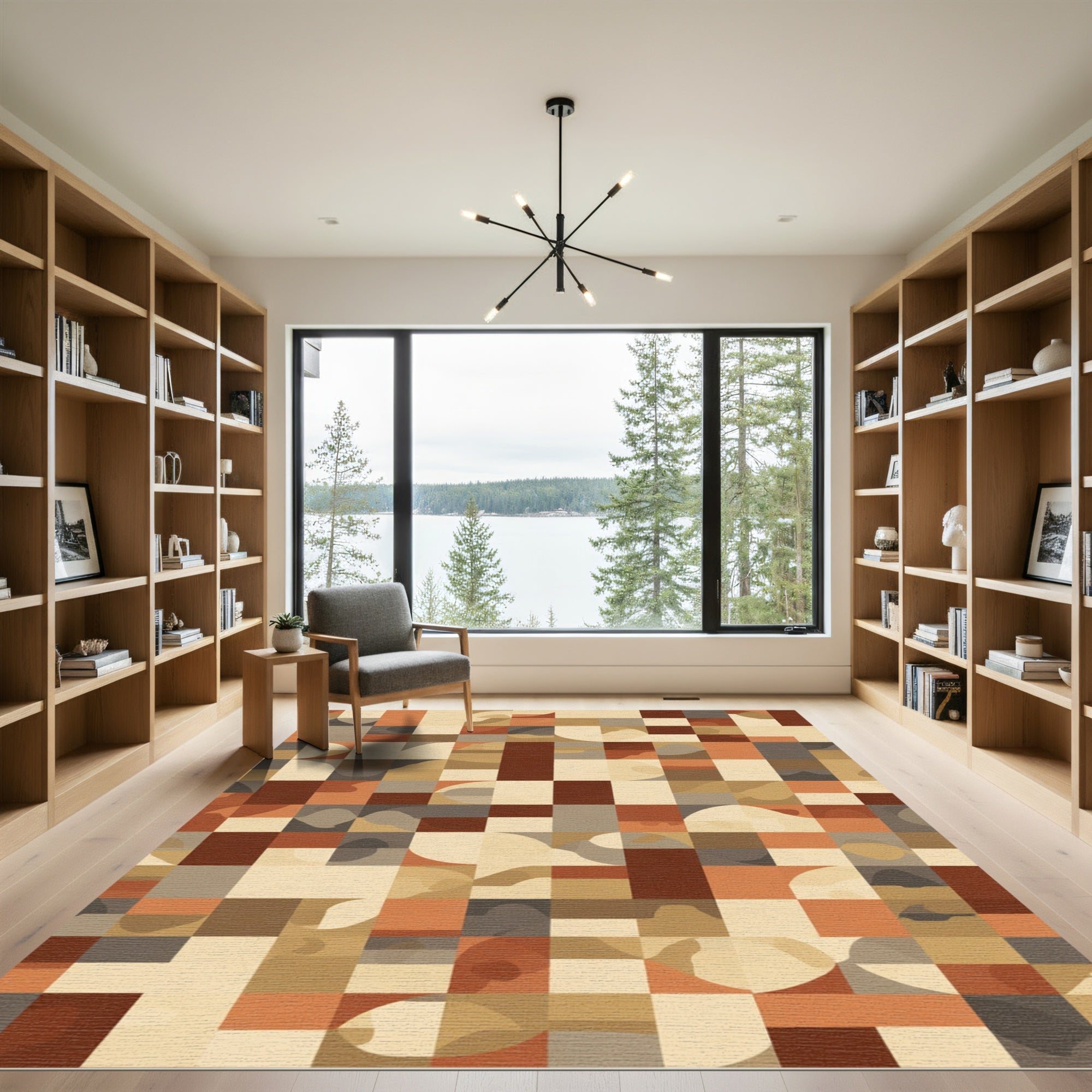 Earthy Terracotta Abstract Squares Rug