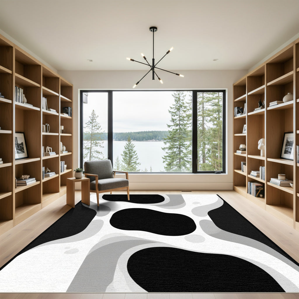 Monochrome Abstract Flowing Waves Rug