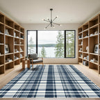 Classic Navy Cream Plaid Grid Rug