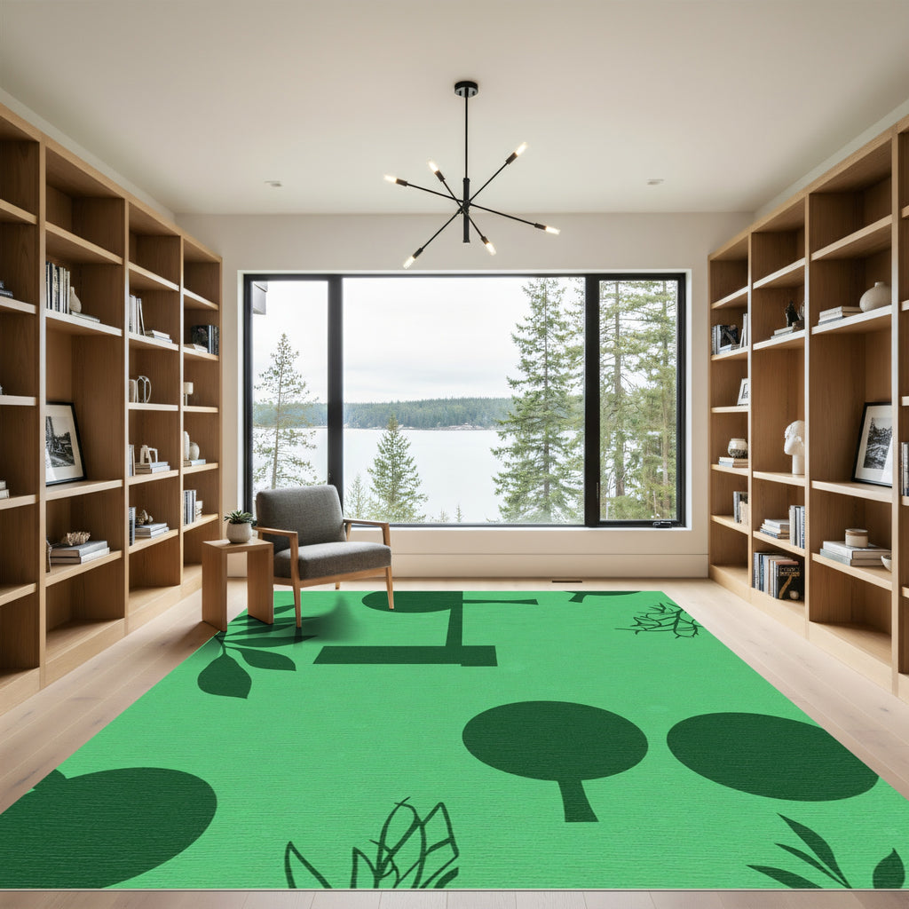 Dark Green Abstract Tree Silhouette Rug