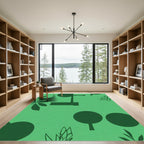 Dark Green Abstract Tree Silhouette Rug