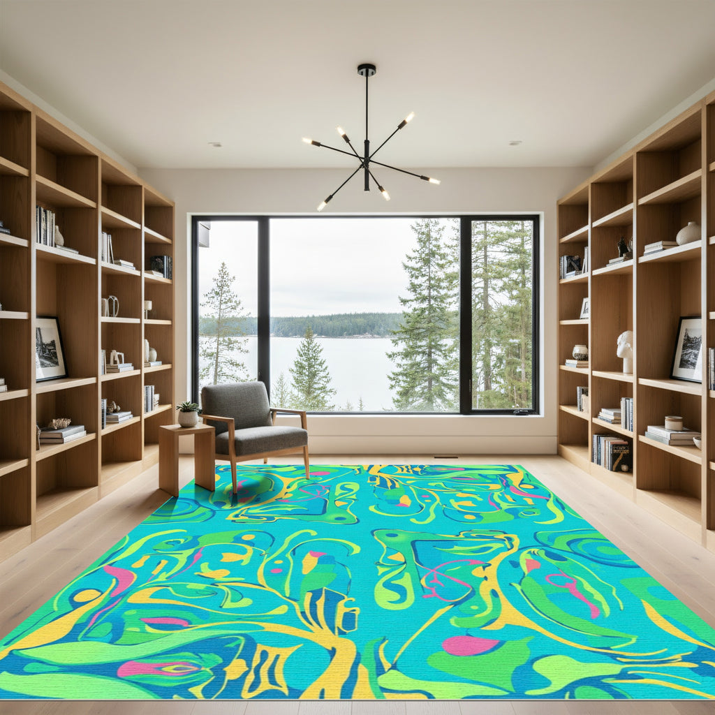 Vibrant Aqua Green Abstract Swirls Rug