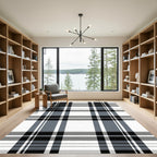 Classic Black Gray Windowpane Plaid Rug