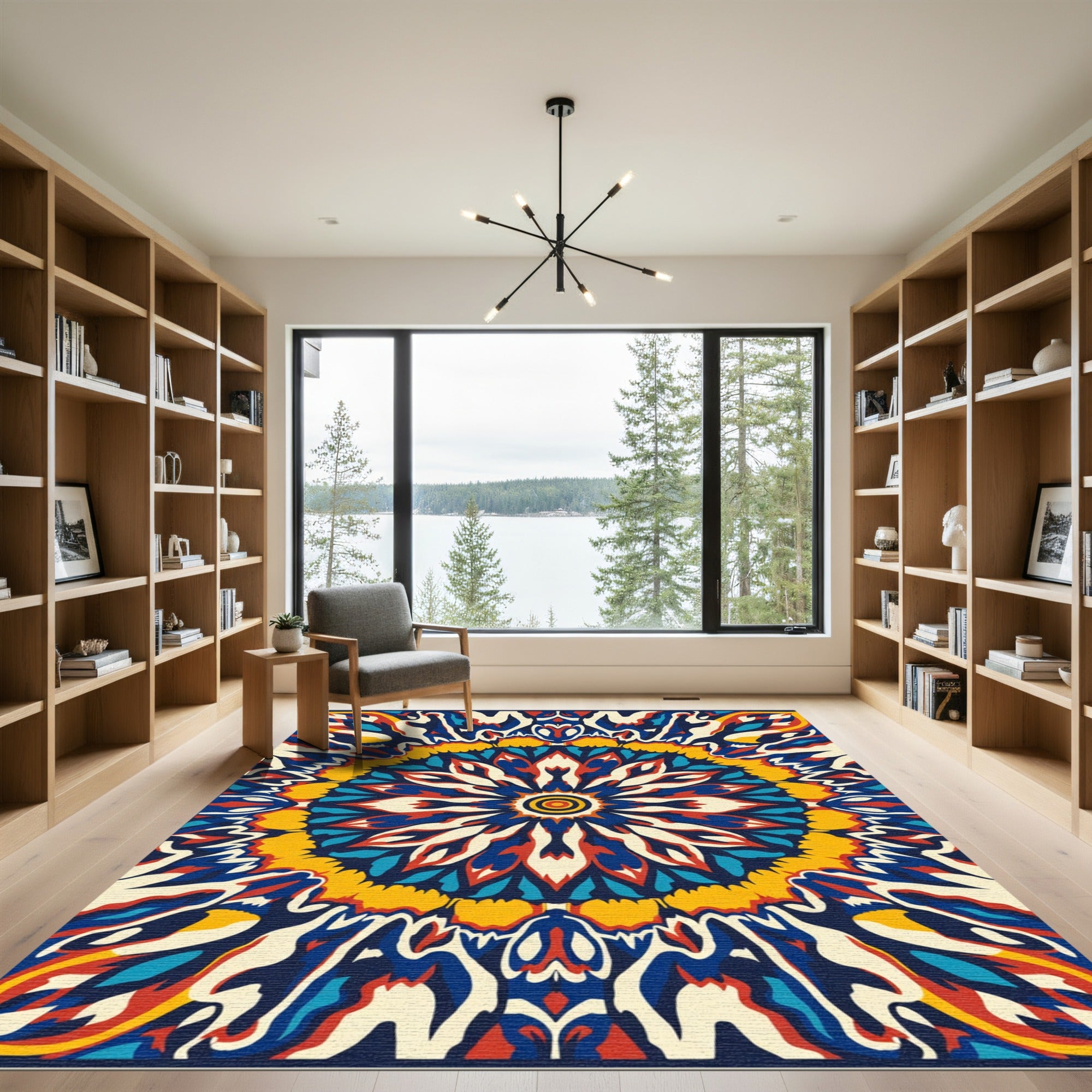 Vibrant Retro Psychedelic Mandala Rug