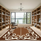 Cream Swirl Border Brown Rug