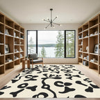 Abstract Black Botanical Cream Field Rug