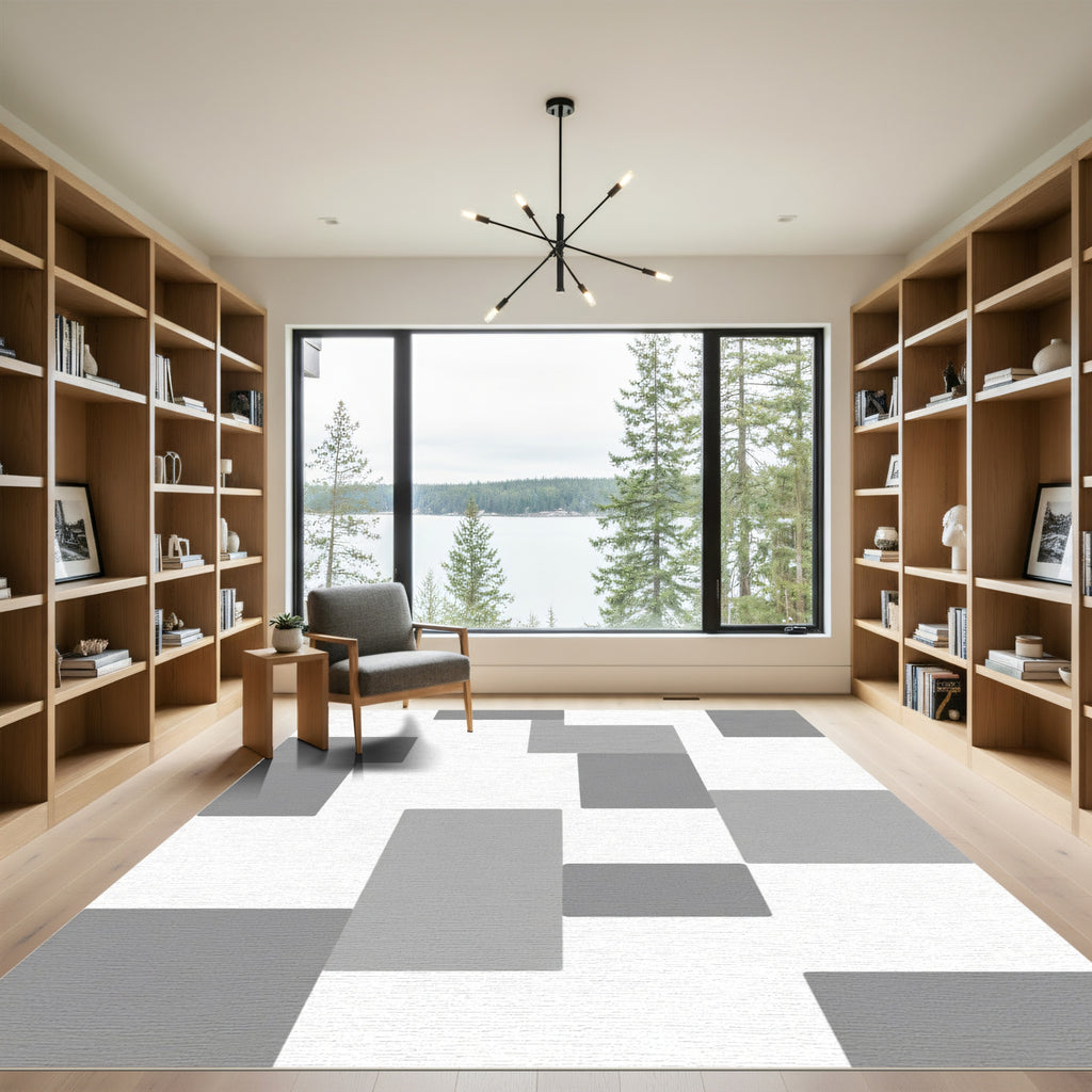 Gray Abstract Rectangles Overlay Rug