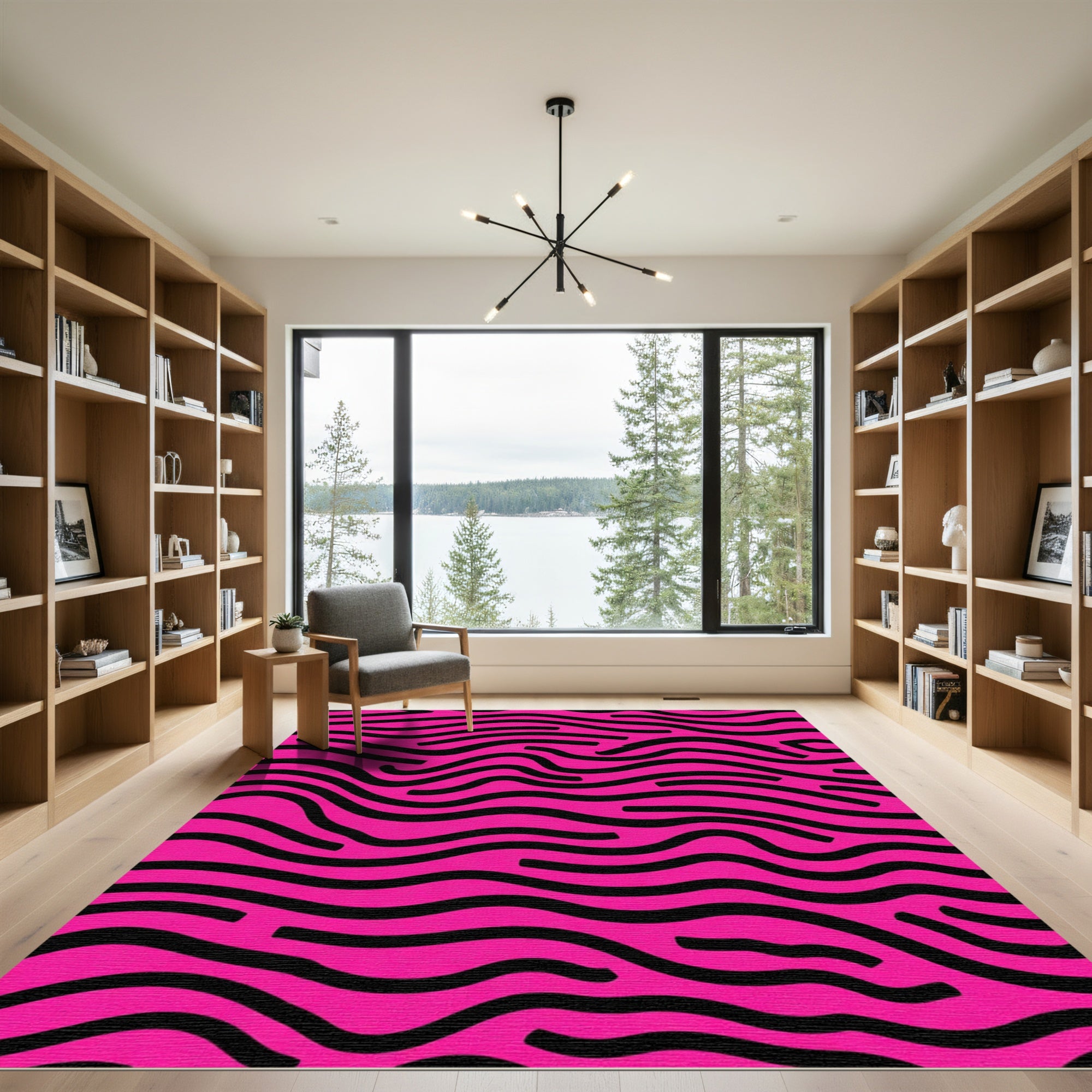 Hot Pink Black Wavy Lines Rug