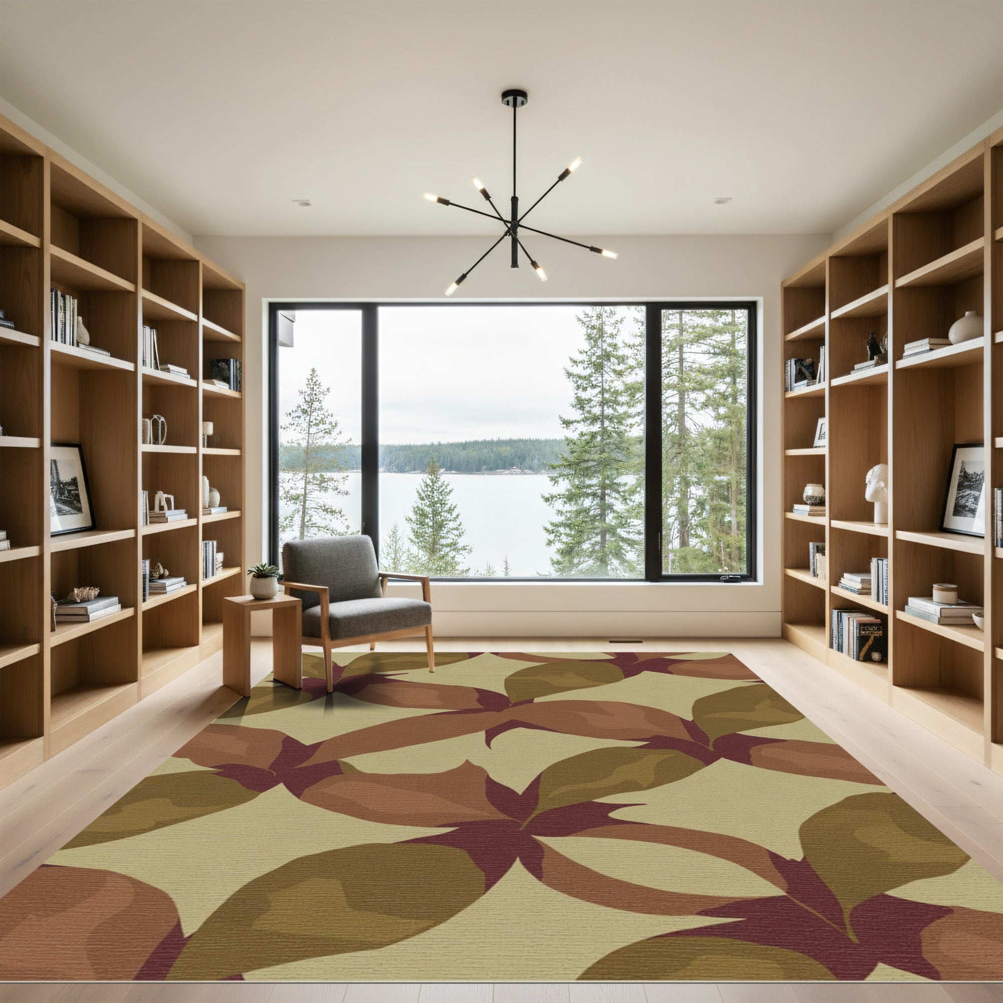 Abstract Earthy Tone Leafy Swirl Rug