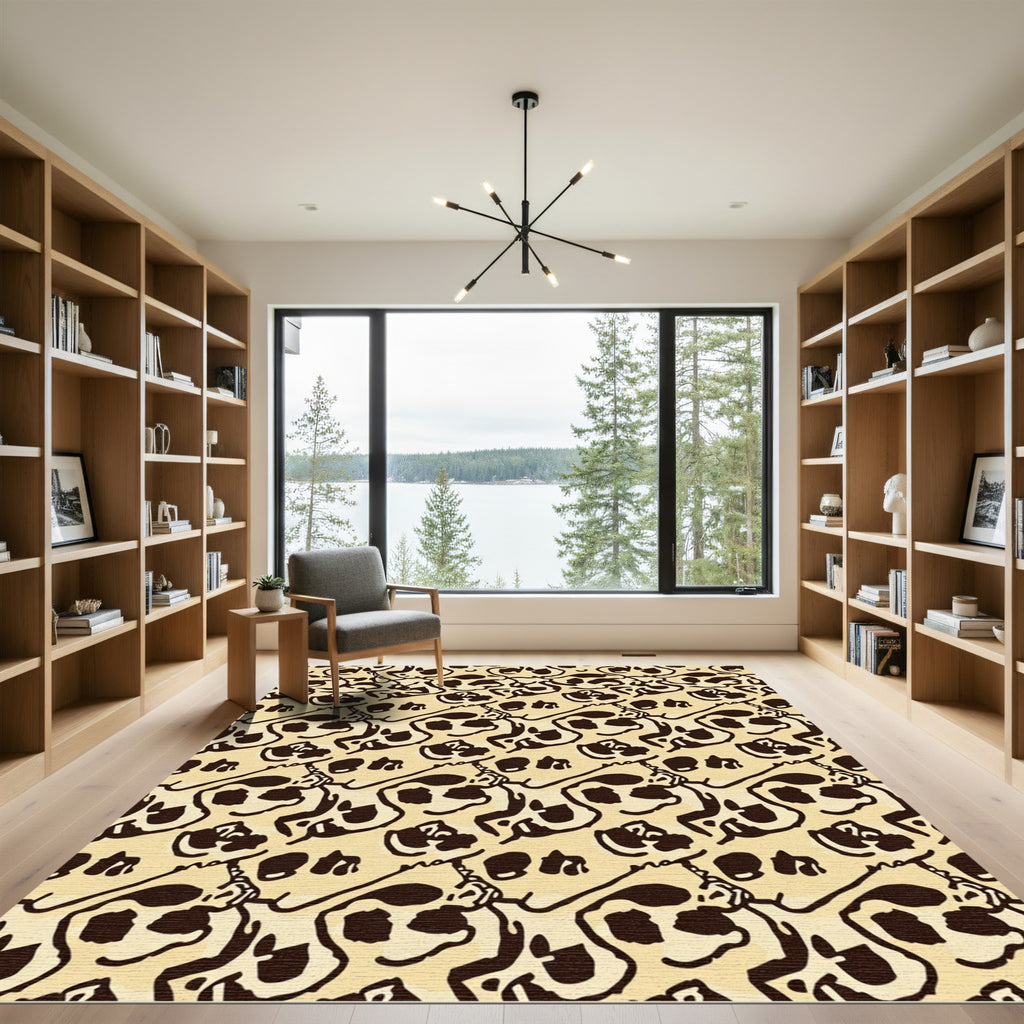 Dark Brown Skull Repeating Pattern Rug