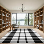 Bold Black White Plaid Overlay Rug