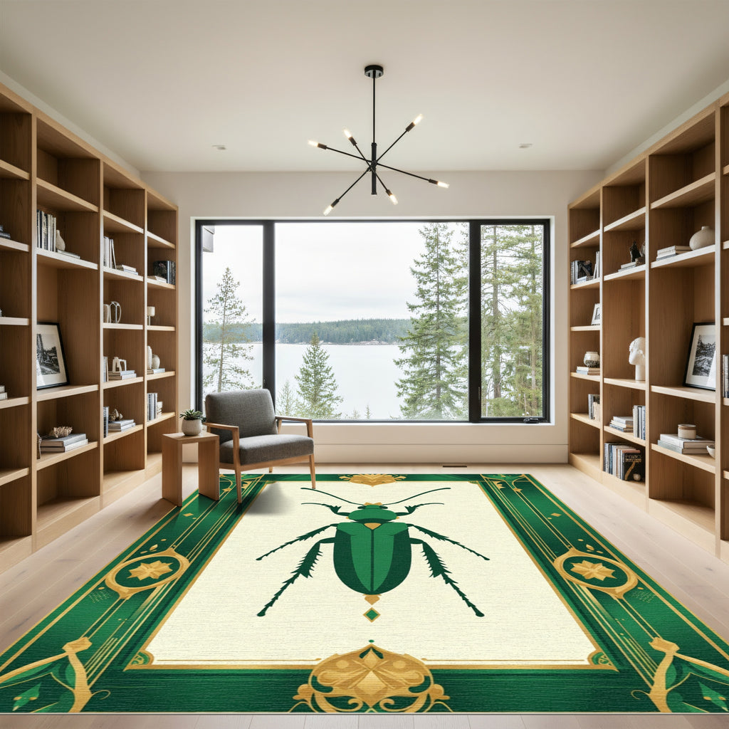 Emerald Green Beetle Art deco Rug