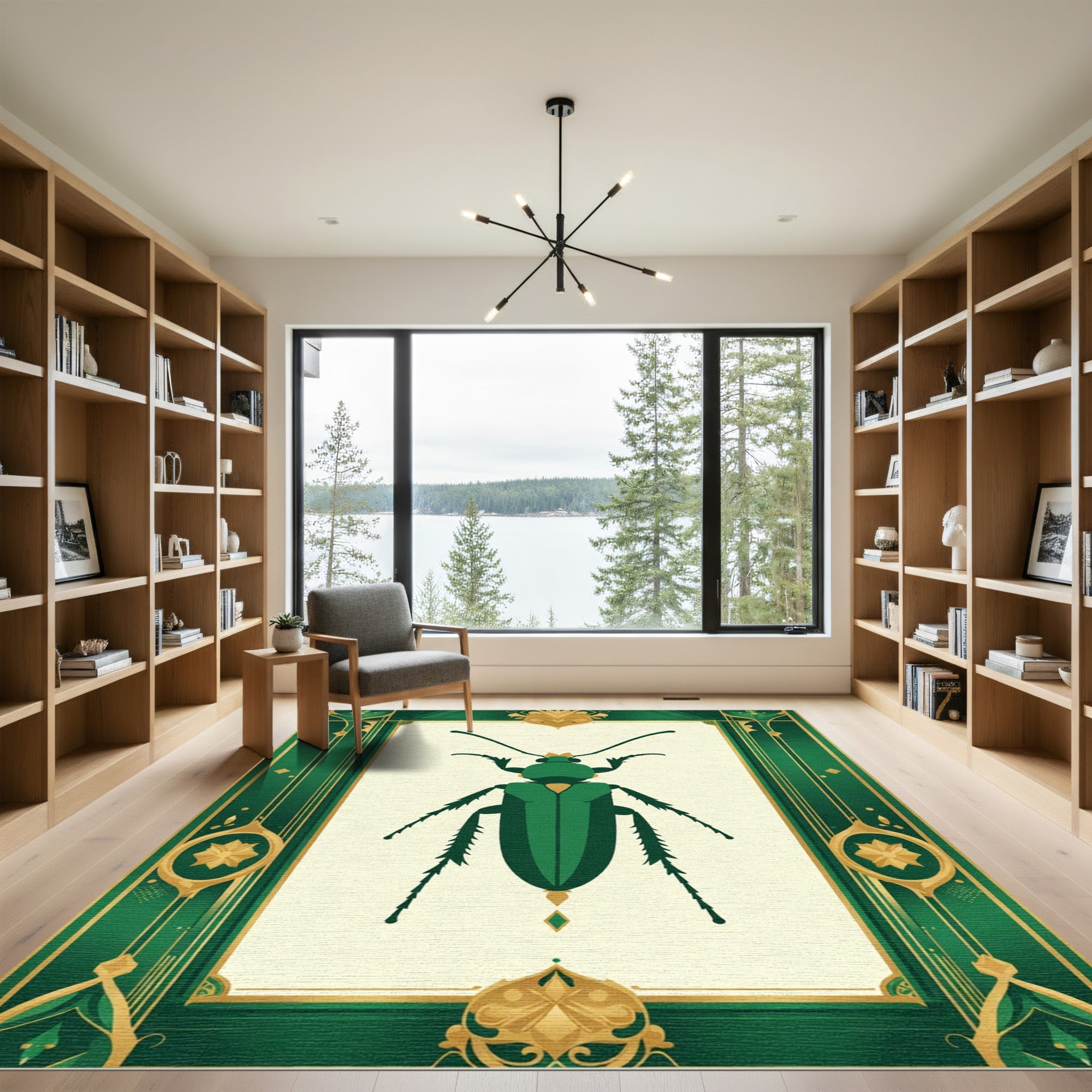 Emerald Green Beetle Art deco Rug