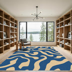 Deep Blue Organic Abstract Waves Rug