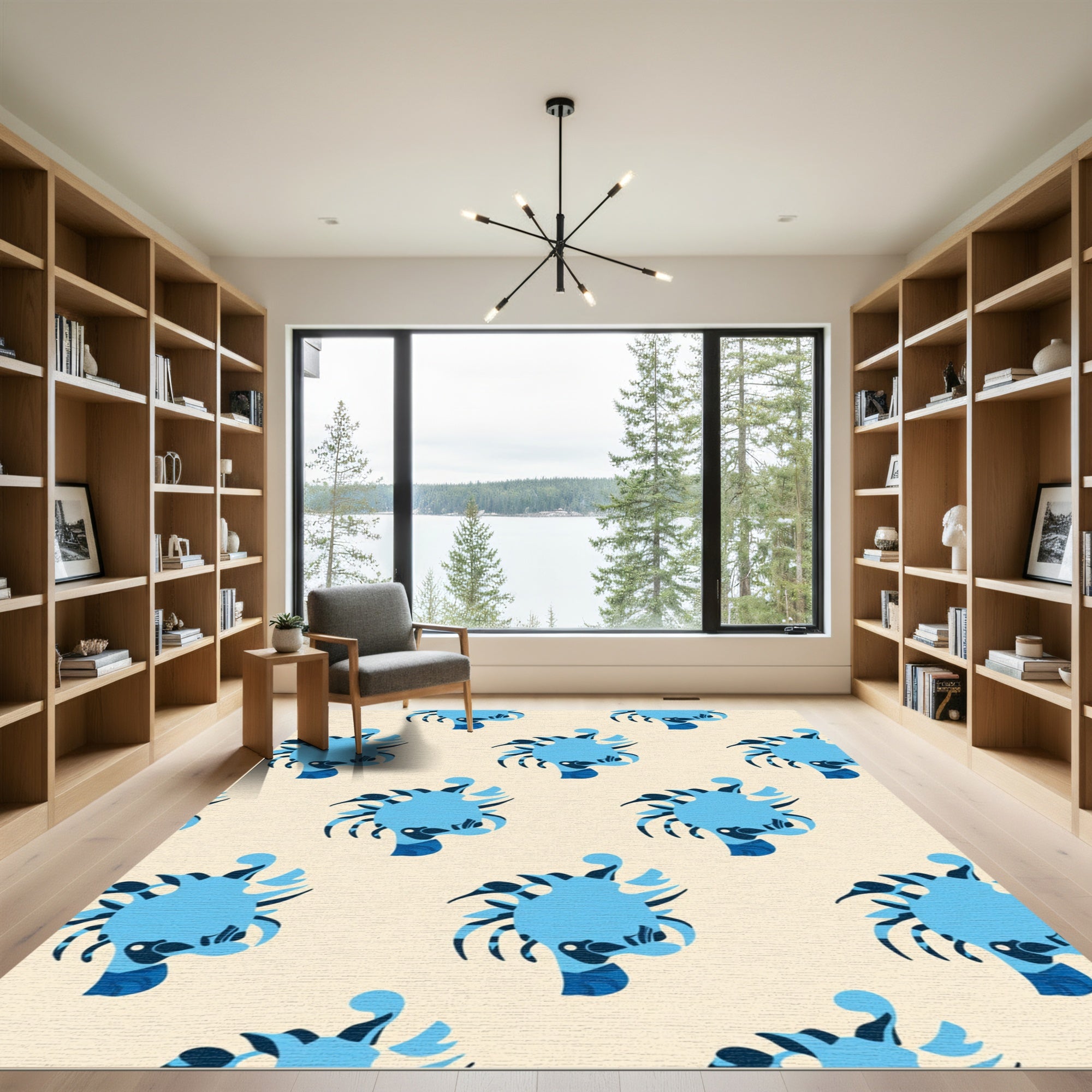 Vivid Blue Abstract Creature Repeat Rug