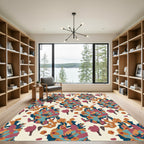 Abstract Floral Swirls Teal And Coral Rug