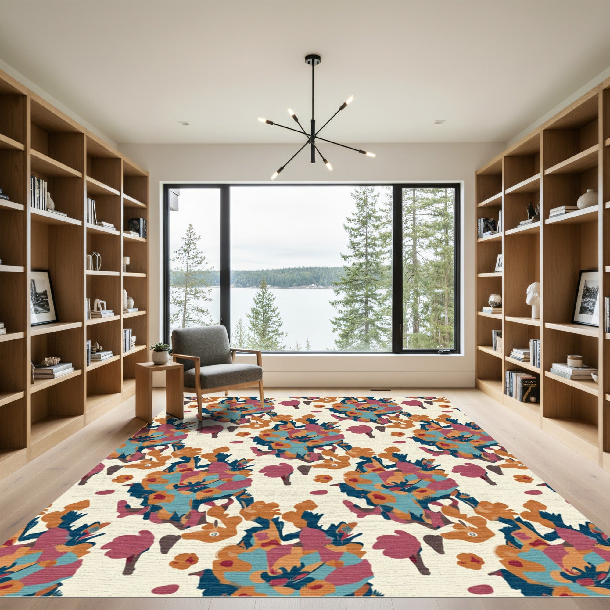Abstract Floral Swirls Teal And Coral Rug