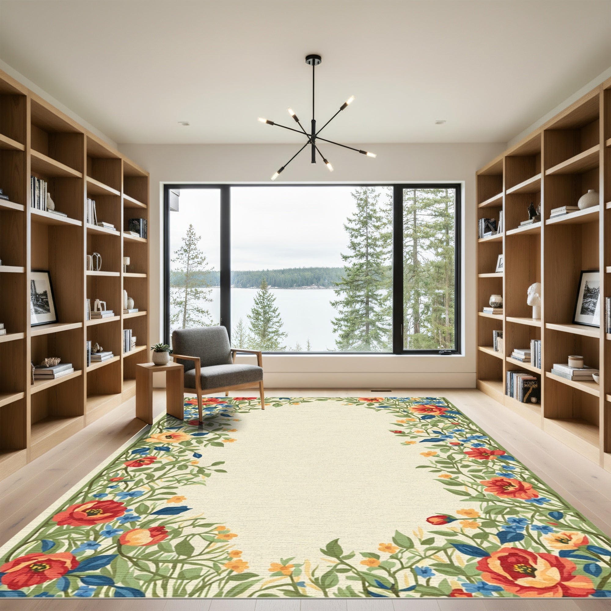 Crimson Gold Blue Floral Garland Rug