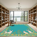 Golden Floral Border With White Bunnies Rug