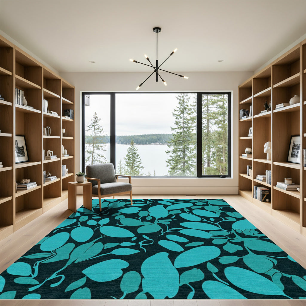 Teal Leafy Vine Silhouette Rug