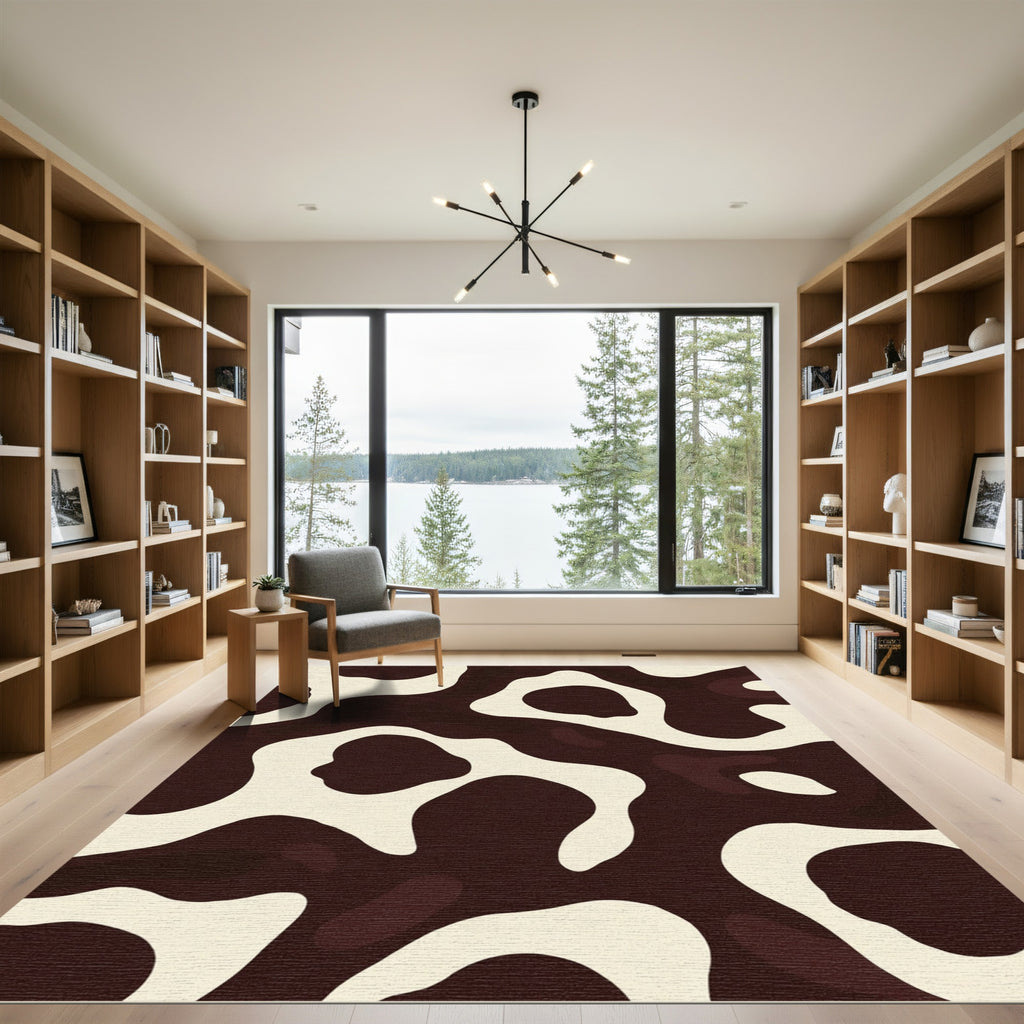 Brown White Organic Blob Composition Rug