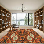 Orange Tribal Face Medallion Rug