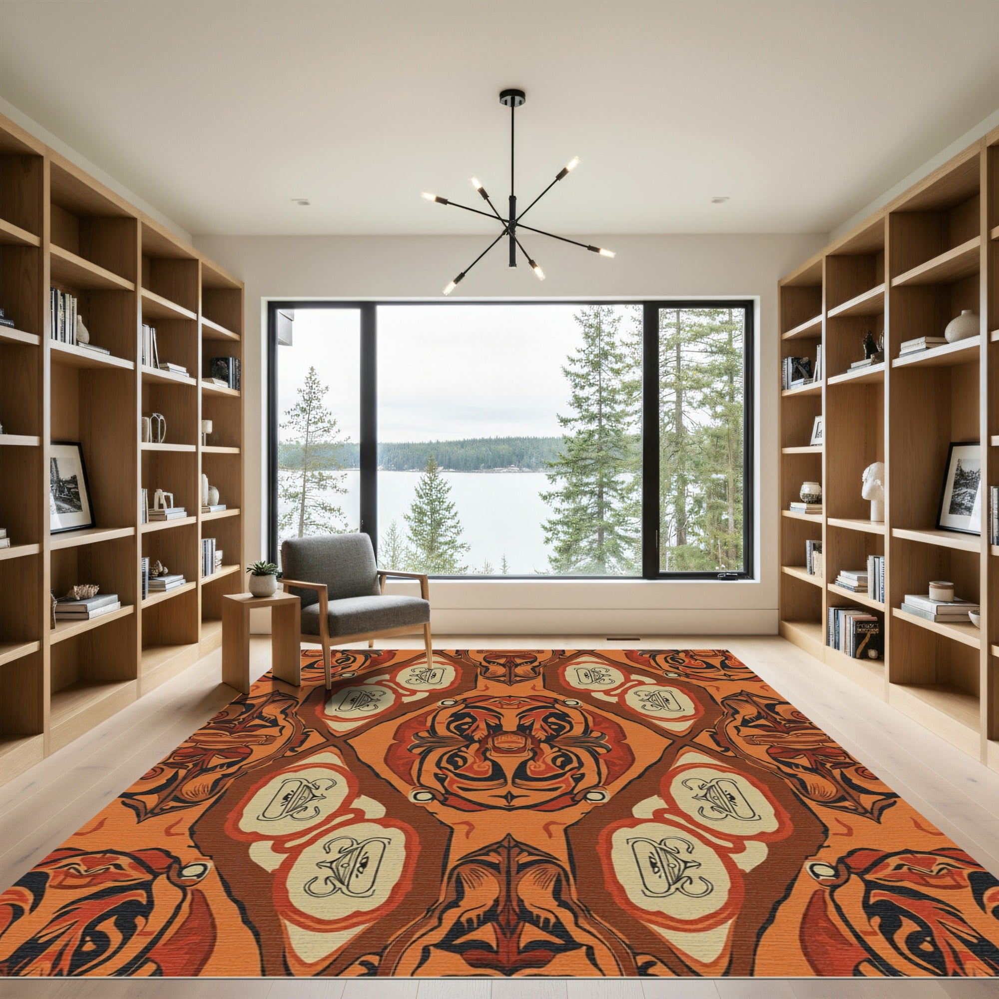 Orange Tribal Face Medallion Rug