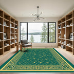 Emerald Golden Interlocking Geometric Rug